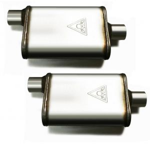 Pair of two High Flow Dual Chamber Performance Mufflers 2.25" Offset/Center