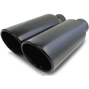 Pair of two universal angle cut coated black exhaust tips 2.5" Inlet 12" long