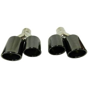 PAIR STAINLESS STEEL / CHROME BLACK UNIVERSAL DUAL EXHAUST TIPS 3.5"