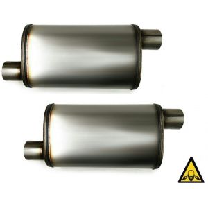Two 2.25" offset /offset Stainless universal mufflers